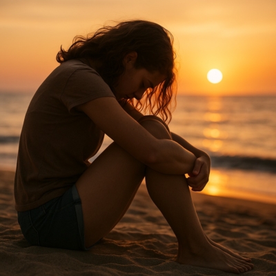 נערה מול שקיעה